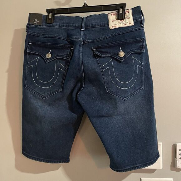 True‎ Religion Ricky Shorts Denim Relaxed Straight Fit Flap Pockets Size 33 New - Picture 1 of 14